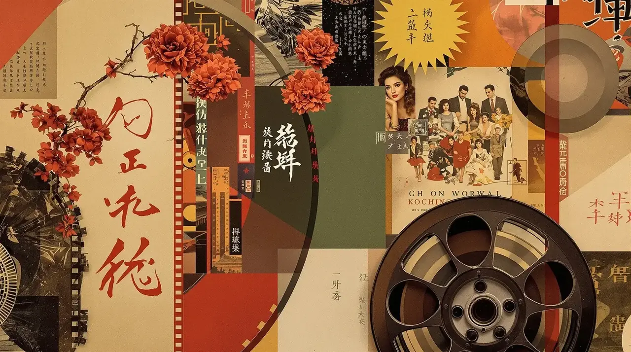 激情婷婷 怀旧电影胶片与经典海报的艺术拼贴背景